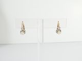 a pair of earrings on a stand with a white background