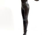 bronze statue of a woman holding a flower on a pedestal