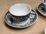 two cups and saucers sitting on a table