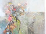 a painting of flowers in a vase on a table