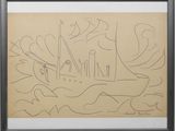 an image of a drawing of a boat in a body of water