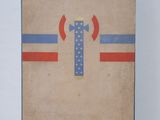 un vieux livre orné d'un motif rouge, blanc et bleu