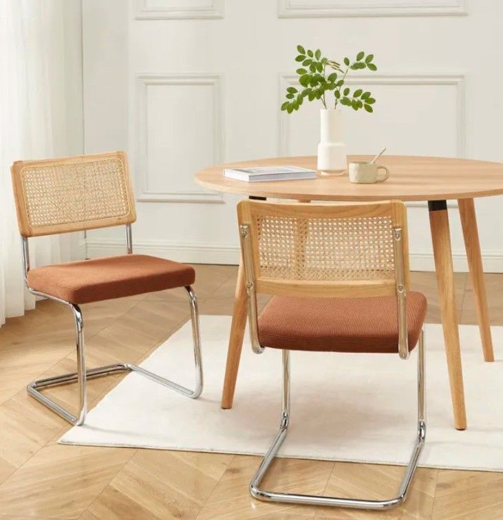 Lot de 2 chaises ELLA cannage et velours côtelé terracotta, …