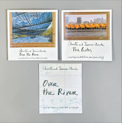 three postcards with a picture of a river and a picture of a city