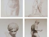 quatre images différentes d'une statue représentant un homme et une femme