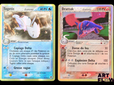 deux cartes Pokémon présentant des motifs différents sur un fond noir