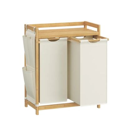 two white trash cans are stacked on top of each other