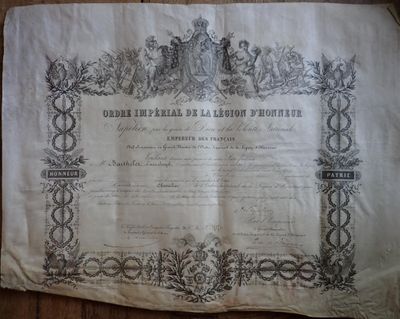France - Second-Empire : diplôme de chevalier de la Légion d…