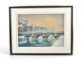 an image of a painting of a bridge over a body of water