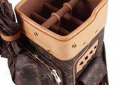 a brown and tan bag with an umbrella inside of it