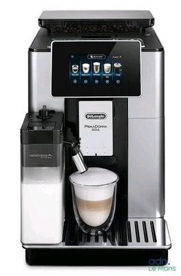 the coffee machine has a cup of coffee in front of it