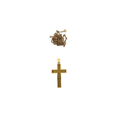 Pendentif croix en or jaune 18K (750) ajouré et amati, couli…