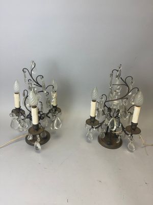 paire d'appliques murales vintage avec des bras en verre et en métal