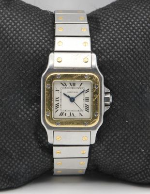 CARTIER Santos carrée. Montre dame automatique en acier et o…