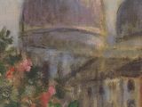an oil painting of a building with a dome on top of it