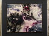 tableau représentant un chien avec une chaîne autour du cou et une chaîne autour de son cou