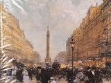 the cover of a book with a painting of a street scene