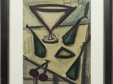 une image représentant un dessin d'un verre à martini et d'autres objets