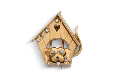 Clip “Chien dans sa niche” Diamants ronds taille huit-huit e…