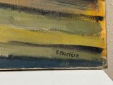 an oil painting of a yellow and green field with a sky background