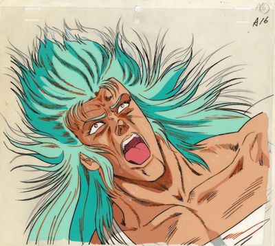 une image représentant le dessin d'un homme aux cheveux bleus