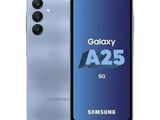 Le smartphone Samsung A25 5G est présenté avec un appareil photo fixé dessus.
