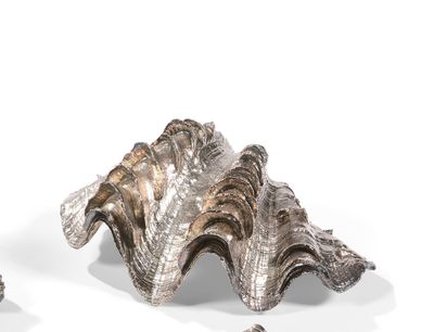 trois pièces métalliques argentées sont posées sur une surface blanche