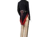 an image of a mannequin dressed in a black and red uniform