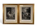two framed prints of a woman and a man in a landscape