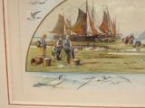 a picture of a painting of people on the beach