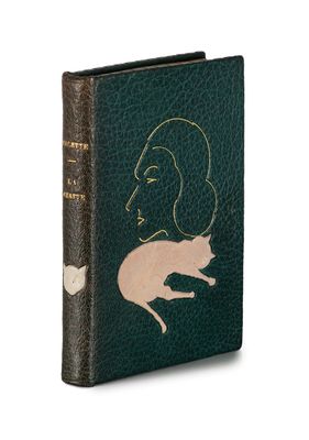 un vieux livre avec l'image d'un chat sur la couverture