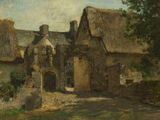 une image représentant un tableau d'une maison au toit de chaume