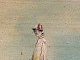 a painting of a man riding a horse on the beach