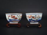 paire de bols en porcelaine bleue et blanche ornés de fleurs