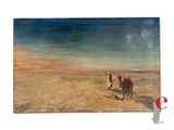 an oil painting of two men on horses in the desert