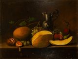 painting of a still life of fruit and a pitcher on a table