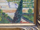 a picture of a painting of a tree in a garden