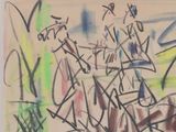 drawing of a group of people riding bicycles in a field of grass