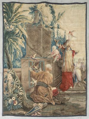 an image of a tapestry hanging on the wall of a room