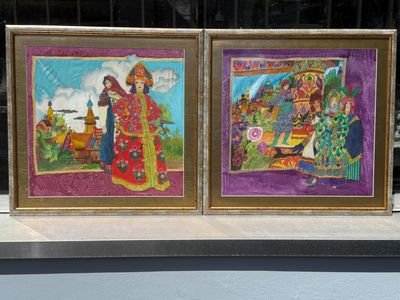 Peinture russe, 2 grands encadrements 67 x 69
