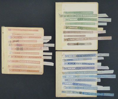 several different types of stamps are displayed on a black surface