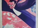 a painting of a man in a suit flying through the air