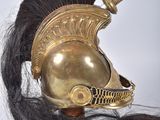 an image of a gold helmet with long hair on a white background