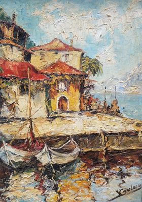 GROLEAU GOURBIL (XXème), "Barques de pêcheurs", huile sur to…