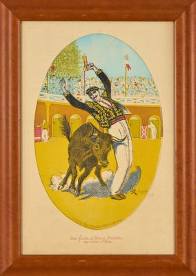 tableau représentant un homme à cheval, avec un chien au premier plan
