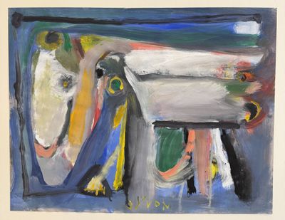 painting of a painting of a table and a chair in a room