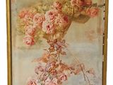peinture représentant un panier de fleurs sur une tenture accrochée au mur