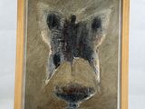 peinture représentant la tête d'un zèbre dans un cadre en bois sur fond blanc