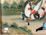 a painting of a man riding a horse with a woman on it