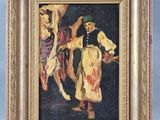 tableau représentant une femme en robe jaune et un homme au chapeau vert